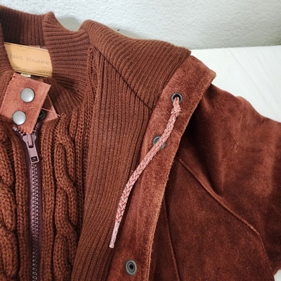 Vintage David Benjamin Burgandy Hooded Bomber Jacket Size 7/8 - Picture 10 of 16